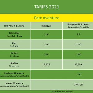 Tarifs Parc 2021